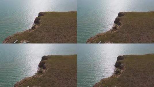青海省青海湖悬崖航拍4K高清在线视频素材下载