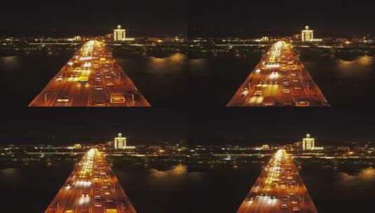 航拍湖南长沙湘江橘子洲大桥车流高清在线视频素材下载