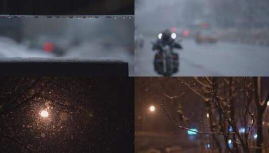 大雪景情绪短片日与夜车流行人路灯高清在线视频素材下载