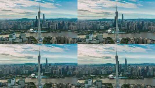 广州城市地标中轴广州塔蓝天白云延时高清在线视频素材下载