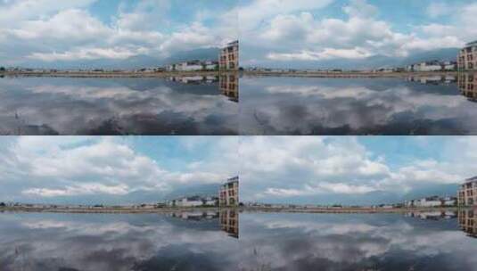 蓝天白云湖泊城市延时拍高清在线视频素材下载