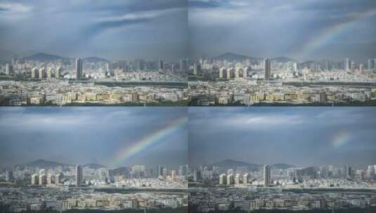 乌云下的彩虹延时 光影城市建筑城中村高清在线视频素材下载