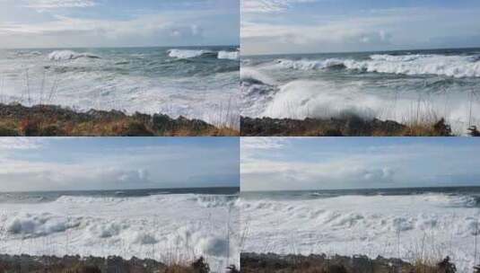海浪翻滚海浪拍打岩石高清在线视频素材下载