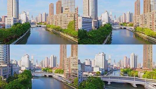 4k实时航拍上海外滩苏州河日出高清在线视频素材下载