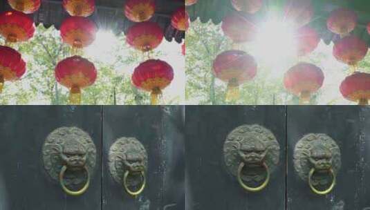 大红灯笼和老式的门锁高清在线视频素材下载