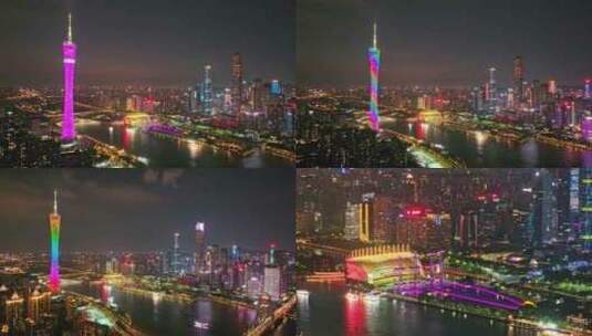 广州珠江新城广州塔夜景高清航拍视频素材高清在线视频素材下载
