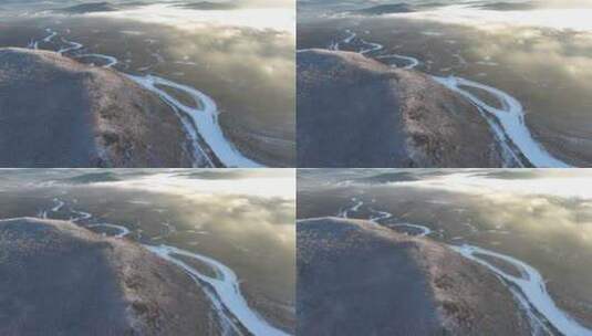 航拍冷空气迷漫的林海雪原高清在线视频素材下载