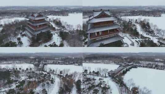 航拍戴河生态园雪景高清在线视频素材下载