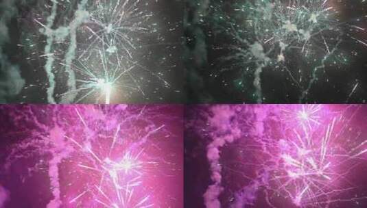 元旦佳节在天空中绽放的绚丽烟火烟花高清在线视频素材下载