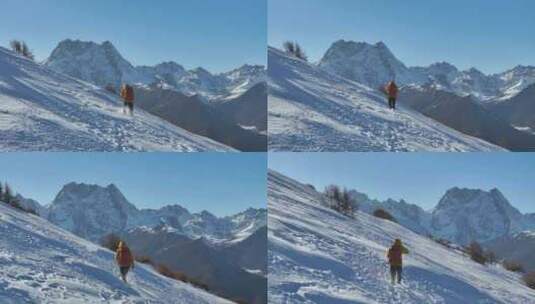 实拍登雪山画面高清在线视频素材下载