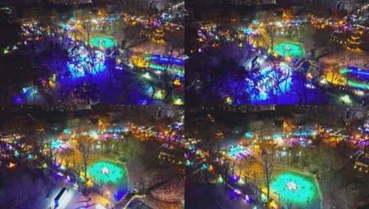 中国黑龙江哈尔滨兆麟公园冰灯游园会夜景高清在线视频素材下载