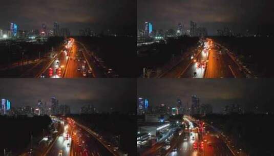 深圳滨河大道新年灯笼氛围夜景车流高清在线视频素材下载