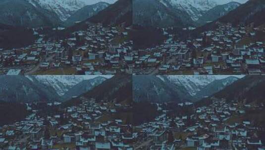 航拍瑞士雪山小镇高清在线视频素材下载