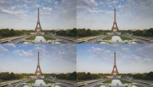 巴黎铁塔全景云朵人群延时视频高清在线视频素材下载