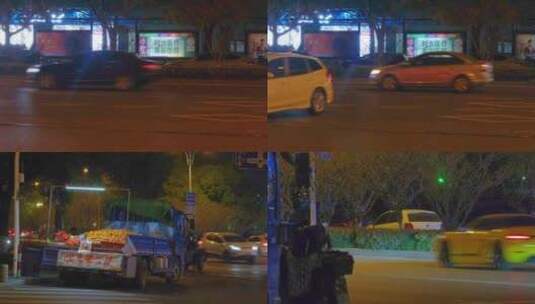 杭州城市夜晚街头汽车车流人流视频素材高清在线视频素材下载