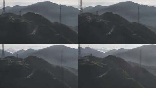 航拍大田顶大山森林云雾缭绕高山公路高清在线视频素材下载