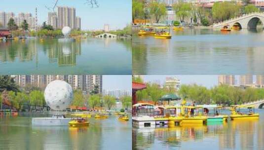 公园 滕州 荆河公园 划船高清在线视频素材下载