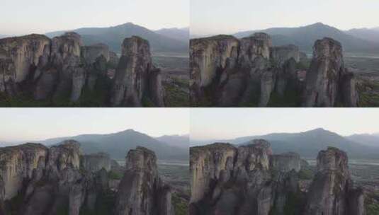 空中多莉拍摄的Meteora岩石希腊。M高清在线视频素材下载