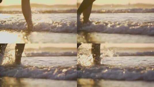 唯美镜头海边踩水高清在线视频素材下载