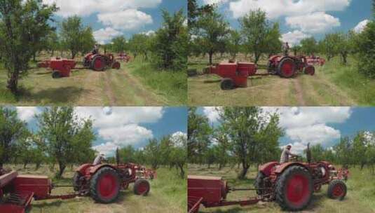 一个农民准备在田野上用干草打包机工作的天高清在线视频素材下载