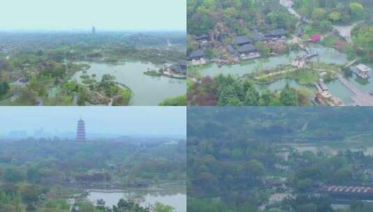 航拍烟雨江南扬州瘦西湖风景区高清在线视频素材下载