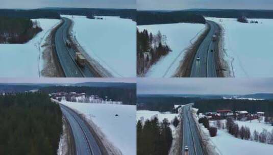 4K航拍北欧瑞典雪乡雪景高清在线视频素材下载