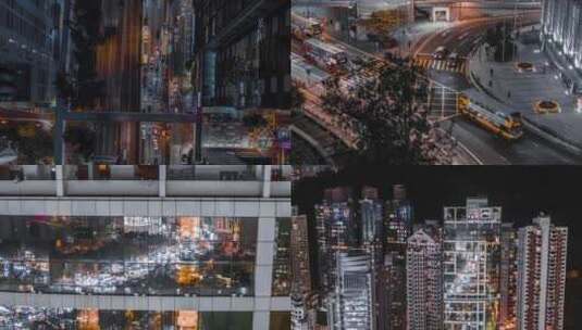 多视角航拍香港城市夜景车水马龙高清在线视频素材下载