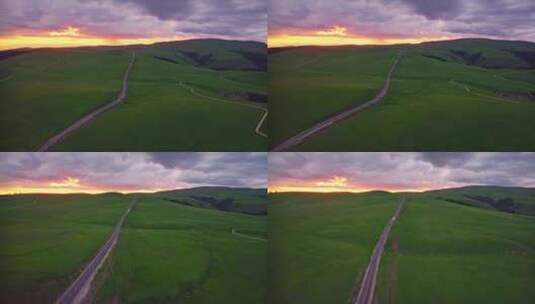 新疆喀拉峻草原日落HDR航拍高清在线视频素材下载