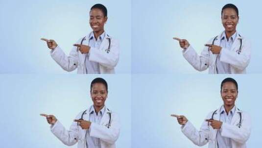 指着，微笑和脸的女医生在工作室与模型广告高清在线视频素材下载