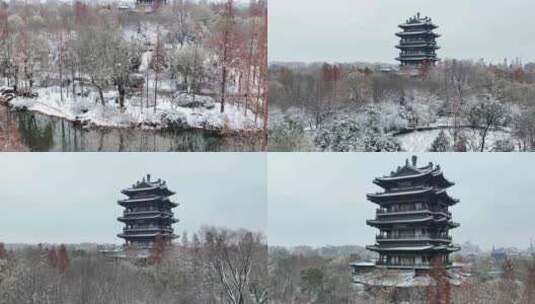 济南大明湖公园雪景航拍        荐高清在线视频素材下载