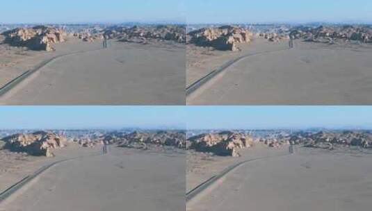 4K航拍新疆戈壁道路空镜高清在线视频素材下载