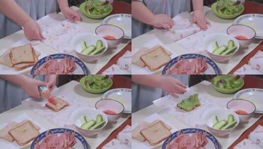 涂抹沙拉酱自制健康三明治健身餐减脂餐高清在线视频素材下载