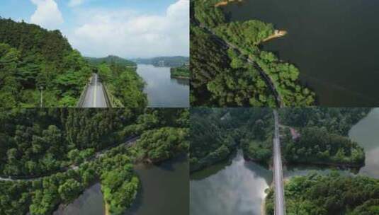 江西新余仙女湖边森林环湖公路行驶中的汽车高清在线视频素材下载