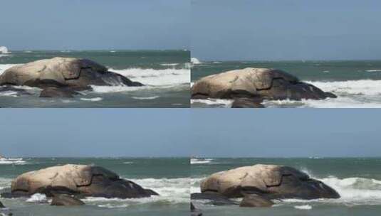 海浪拍打礁石特写暗礁海岸岩石浪花大海风景高清在线视频素材下载