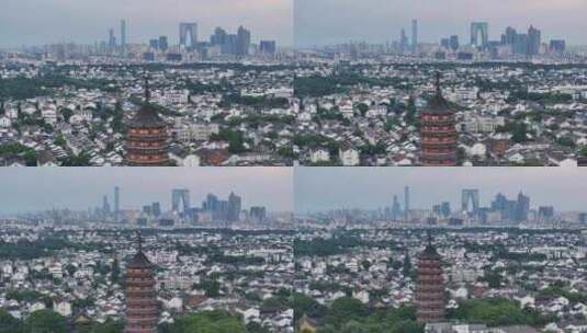 苏州古城报恩寺北寺塔景区夜景（航拍运镜）高清在线视频素材下载