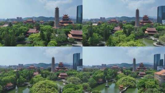 福州西禅古寺航拍城市寺庙古建筑景观风景高清在线视频素材下载