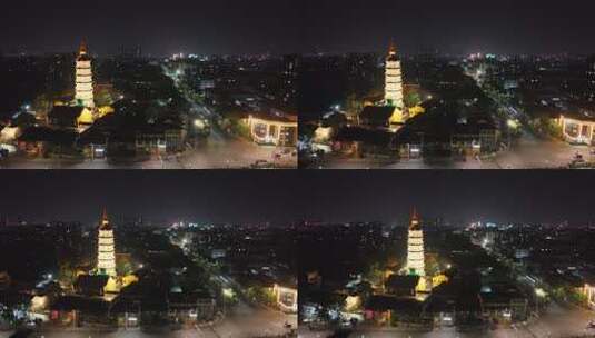 安庆迎江寺振风塔夜景灯光航拍高清在线视频素材下载