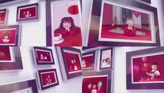 温馨美好墙壁儿童照片相框周岁礼高清AE视频素材下载