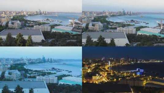 海边大城市的俯视图昼夜巴库阿塞拜疆时间流高清在线视频素材下载