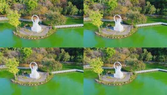 惠州西湖百花洲雕像大景高清在线视频素材下载