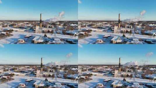 冬天，德国立陶宛，城市工业建筑冒出烟雾高清在线视频素材下载
