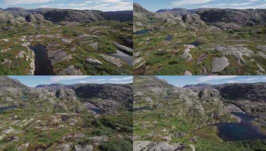 空中拍摄，飞越挪威的一系列小湖。地面下降高清在线视频素材下载