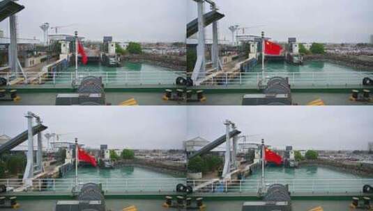 海口南港码头轮渡船缓缓驶出码头港口高清在线视频素材下载