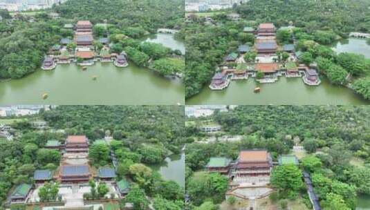 珠海圆明新园航拍园林建筑群景观古建筑风景高清在线视频素材下载