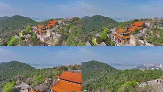航拍春天云龙湖风景区兴化禅寺,徐州寺庙高清在线视频素材下载