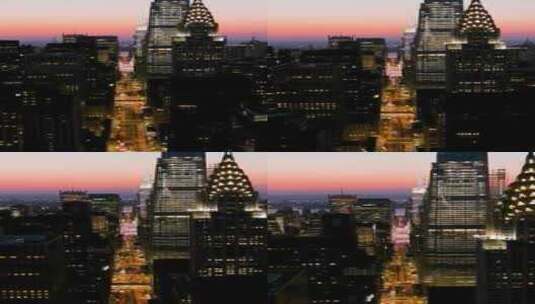 航拍纽约曼哈顿42街摩天大楼夜景灯光汽车高清在线视频素材下载