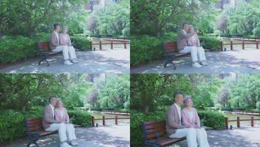 老年夫妇 老人坐在长椅高清在线视频素材下载