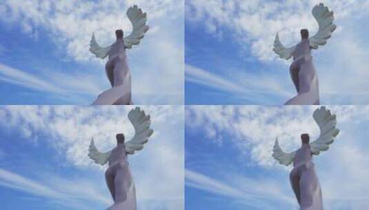 大梅沙海滨公园羽翼人雕塑盐田深圳3345高清在线视频素材下载