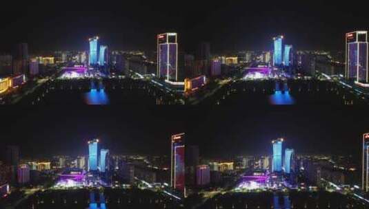 洛阳开元湖正大国际广场夜景航拍高清在线视频素材下载