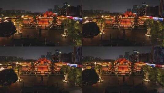 杭州拱墅区香积寺夜景航拍高清在线视频素材下载